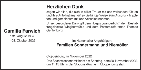 Anzeige von Camilla Farwich von OM-Medien