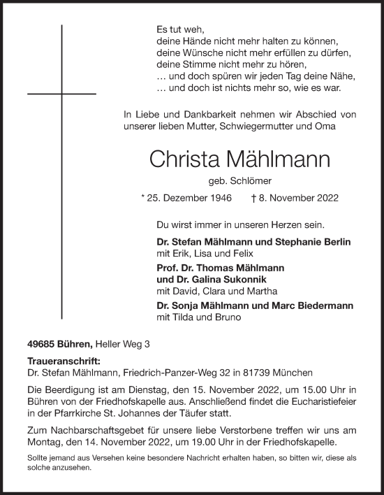 Anzeige von Christa Mählmann von OM-Medien