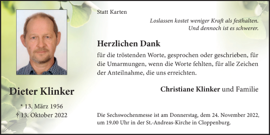 Anzeige von Dieter KLinker von OM-Medien