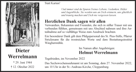 Anzeige von Dieter Werrelmann von OM-Medien