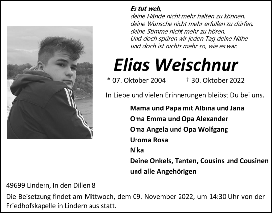 Anzeige von Elias Weischnur von OM-Medien