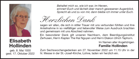 Anzeige von Elisabeth Hollinden von OM-Medien