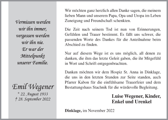 Anzeige von Emil Wegener von OM-Medien