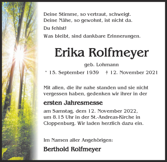 Anzeige von Erika Rolfmeyer von OM-Medien