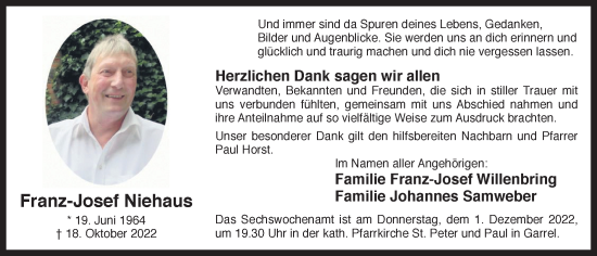 Anzeige von Franz-Josef Niehaus von OM-Medien