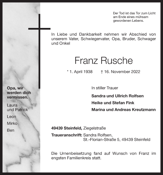 Anzeige von Franz Rusche von OM-Medien