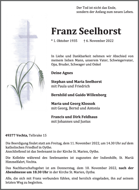 Anzeige von Franz Seelhorst von OM-Medien