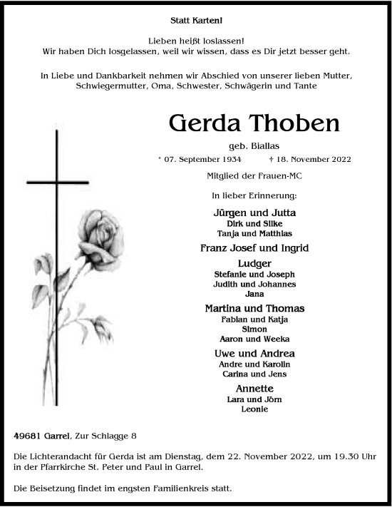 Anzeige von Gerda Thoben von OM-Medien