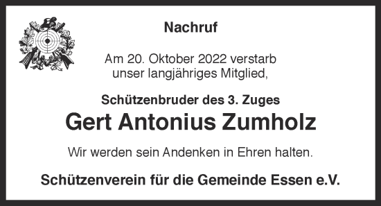 Anzeige von Gert Antonius Zumholz von OM-Medien