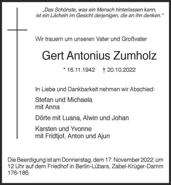 Anzeige von Gert Antonius Zumholz von OM-Medien