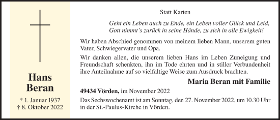 Anzeige von Hans Beran von OM-Medien