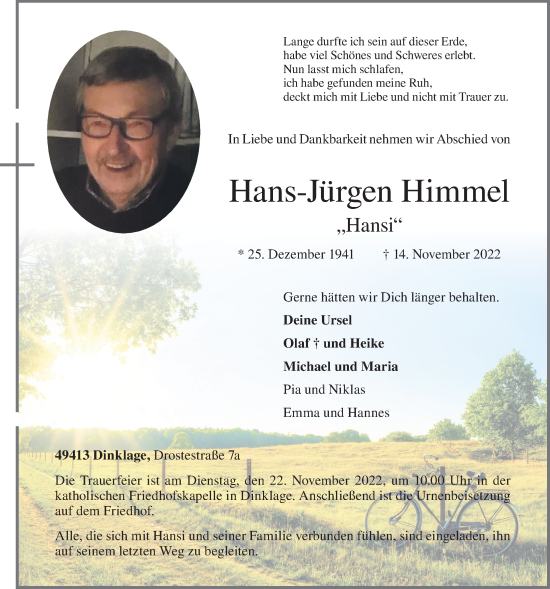 Anzeige von Hans-Jürgen Himmel von OM-Medien
