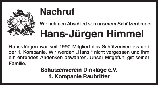 Anzeige von Hans-Jürgen Himmel von OM-Medien