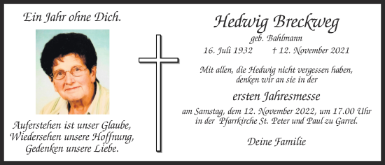 Anzeige von Hedwig Breckweg von OM-Medien