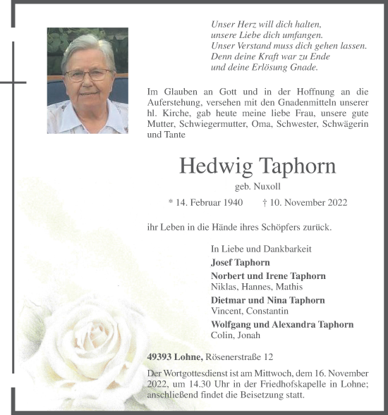 Anzeige von Hedwig Taphorn von OM-Medien