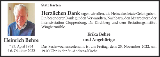 Anzeige von Heinrich Behre von OM-Medien