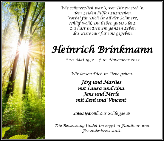 Anzeige von Heinrich Brinkmann von OM-Medien