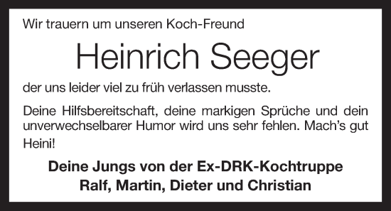 Anzeige von Heinrich Seeger von OM-Medien