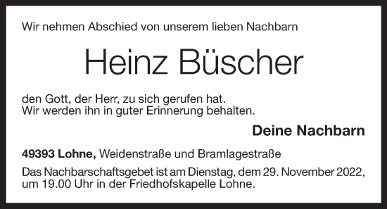Anzeige von Heinz Büscher von OM-Medien