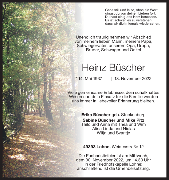 Anzeige von Heinz Büscher von OM-Medien