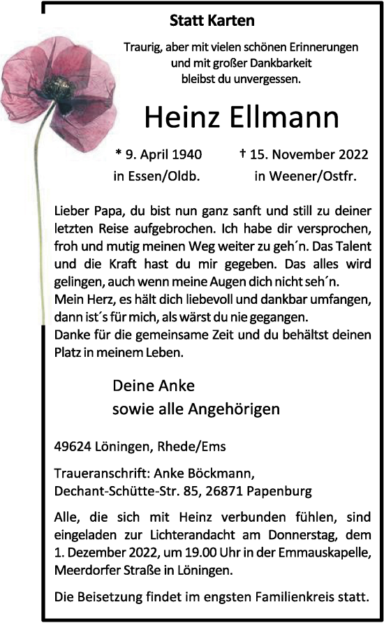 Anzeige von Heinz Ellmann von OM-Medien