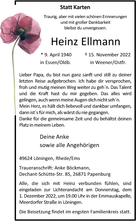 Anzeige von Heinz Ellmann von OM-Medien