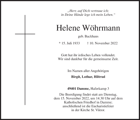 Anzeige von Helene Wöhrmann von OM-Medien