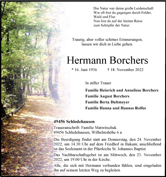 Anzeige von Hermann Borchers von OM-Medien