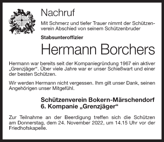 Anzeige von Hermann Borchers von OM-Medien