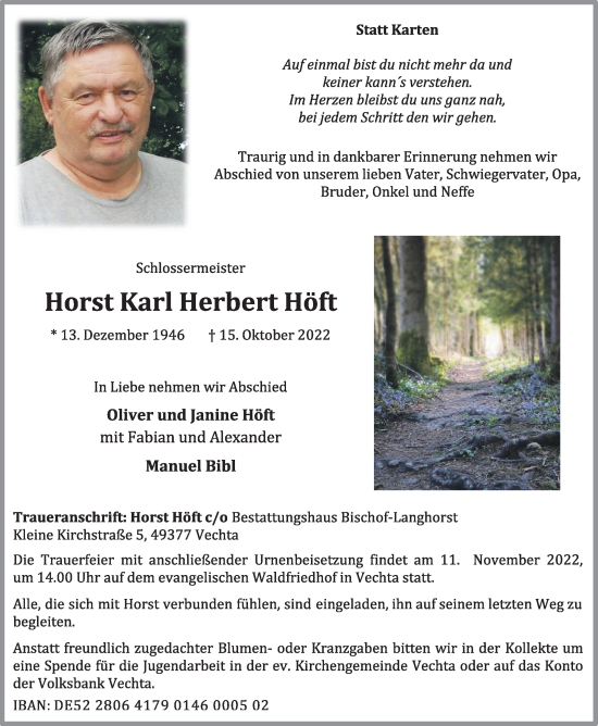 Anzeige von Horst Karl Herbert Höft von OM-Medien