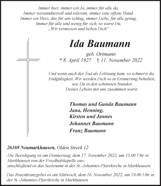 Anzeige von Ida Baumann von OM-Medien