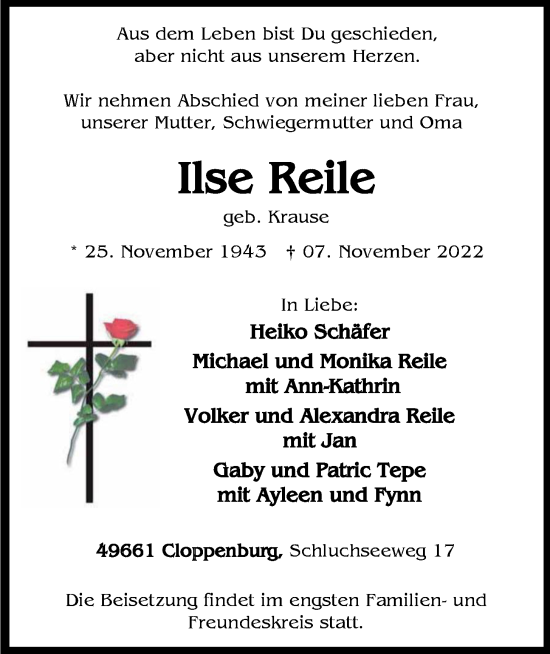 Anzeige von Ilse Reile von OM-Medien