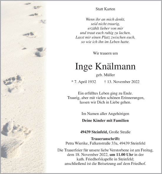 Anzeige von Inge Knälmann von OM-Medien