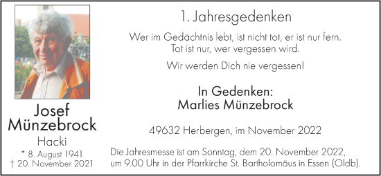 Anzeige von Josef Münzebrock von OM-Medien