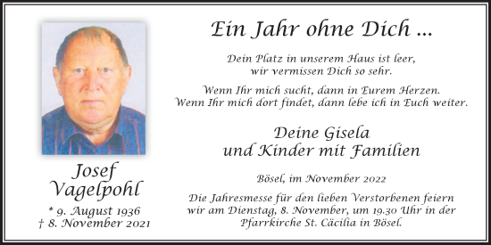 Anzeige von Josef Vagelpohl von OM-Medien