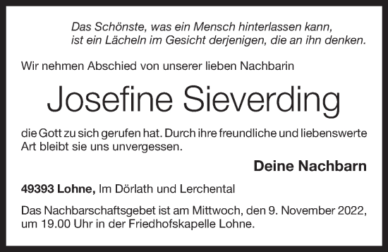 Anzeige von Josefine Sieverding von OM-Medien