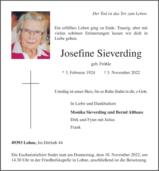 Anzeige von Josefine Sieverding von OM-Medien