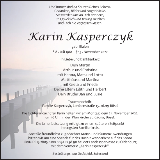 Anzeige von Karin Kasperczyk von OM-Medien