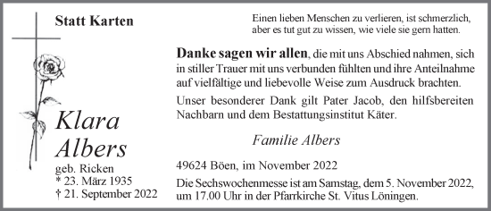 Anzeige von Klara Albers von OM-Medien