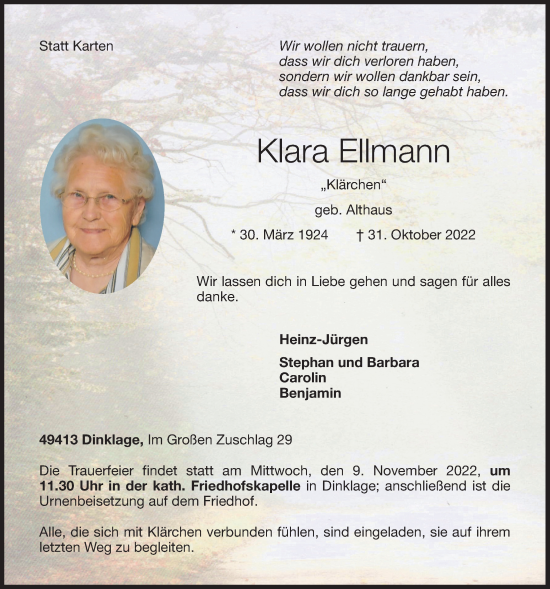 Anzeige von Klara Ellmann von OM-Medien