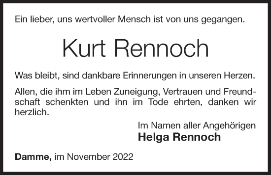 Anzeige von Kurt Rennoch von OM-Medien