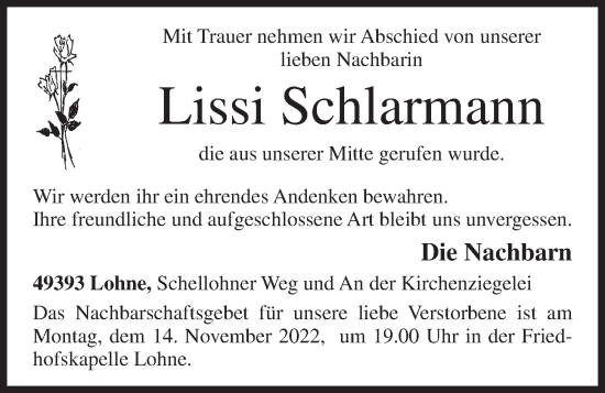 Anzeige von Lissi Schlarmann von OM-Medien