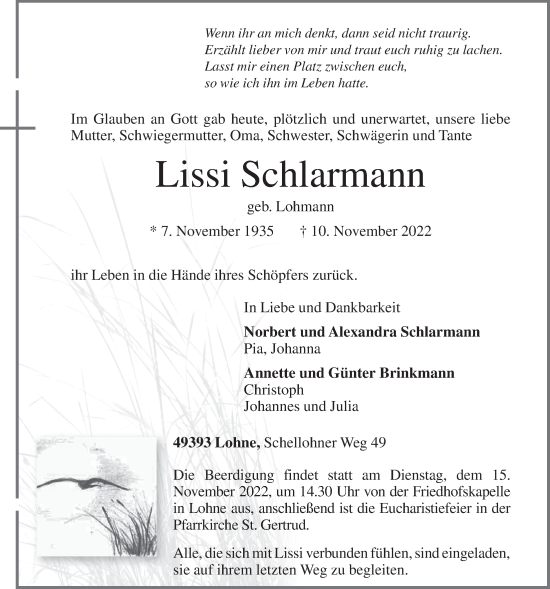 Anzeige von Lissi Schlarmann von OM-Medien