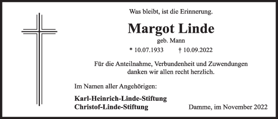 Anzeige von Margot Linde von OM-Medien