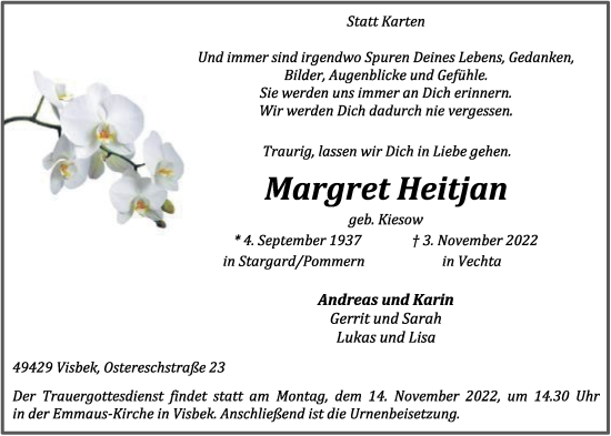 Anzeige von Margret Heitjan von OM-Medien