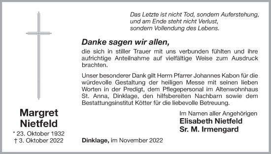 Anzeige von Margret Nietfeld von OM-Medien