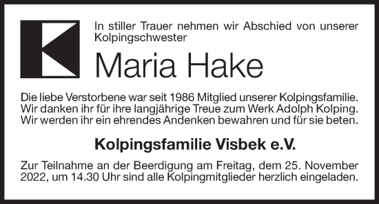Anzeige von Maria Hake von OM-Medien