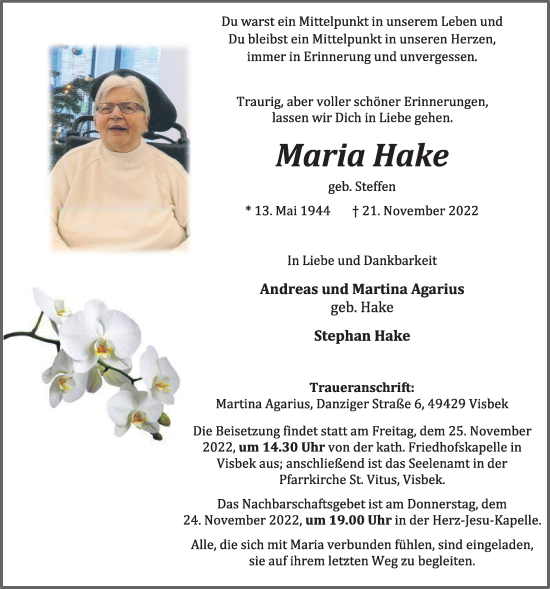 Anzeige von Maria Hake von OM-Medien