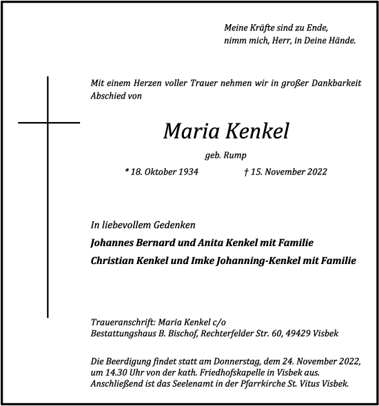 Anzeige von Maria Kenkel von OM-Medien