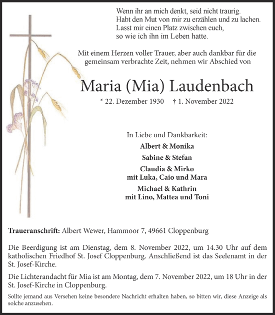 Anzeige von Maria Laudenbach von OM-Medien